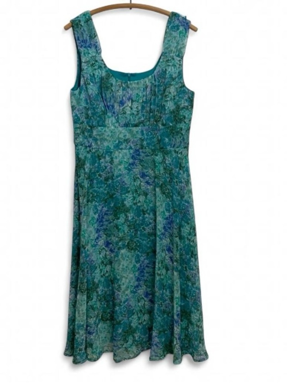 NorthStyle Y2K Inspired Milkmaid Blue/Green Impressionist Floral Dress Sz 12P
